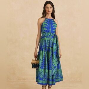 NWT Farm Rio Blue and Green Pineapple Love Organic Cotton Maxi Dress Small